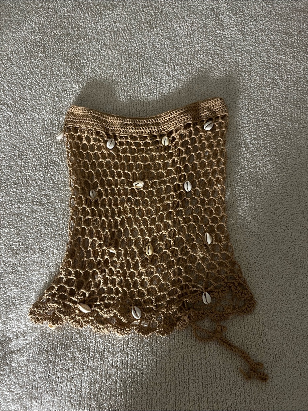 SHEIN Beige Crochet Shell-Detail Swim Coverup Skirt